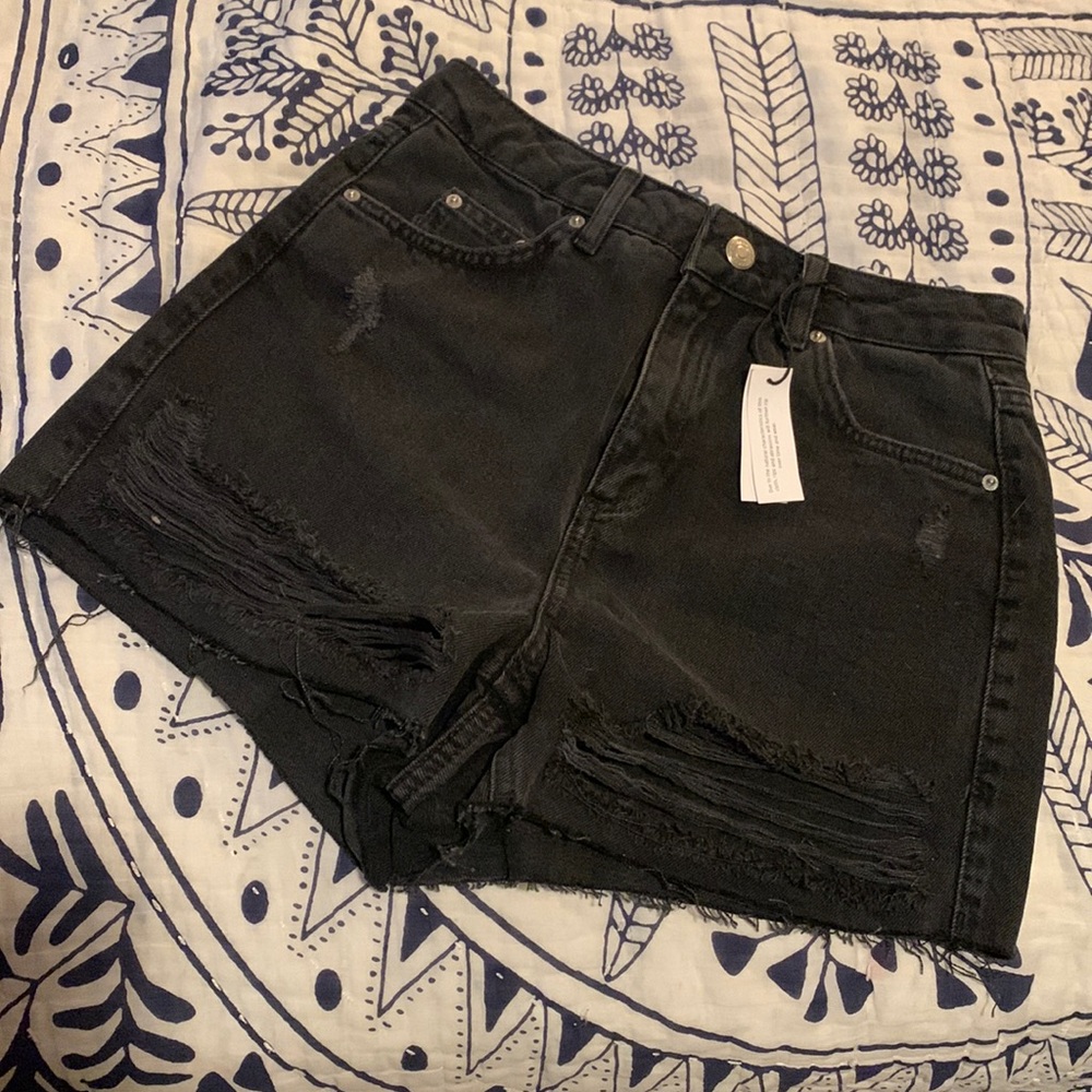Topshop Black Ripped Mom Jean Shorts